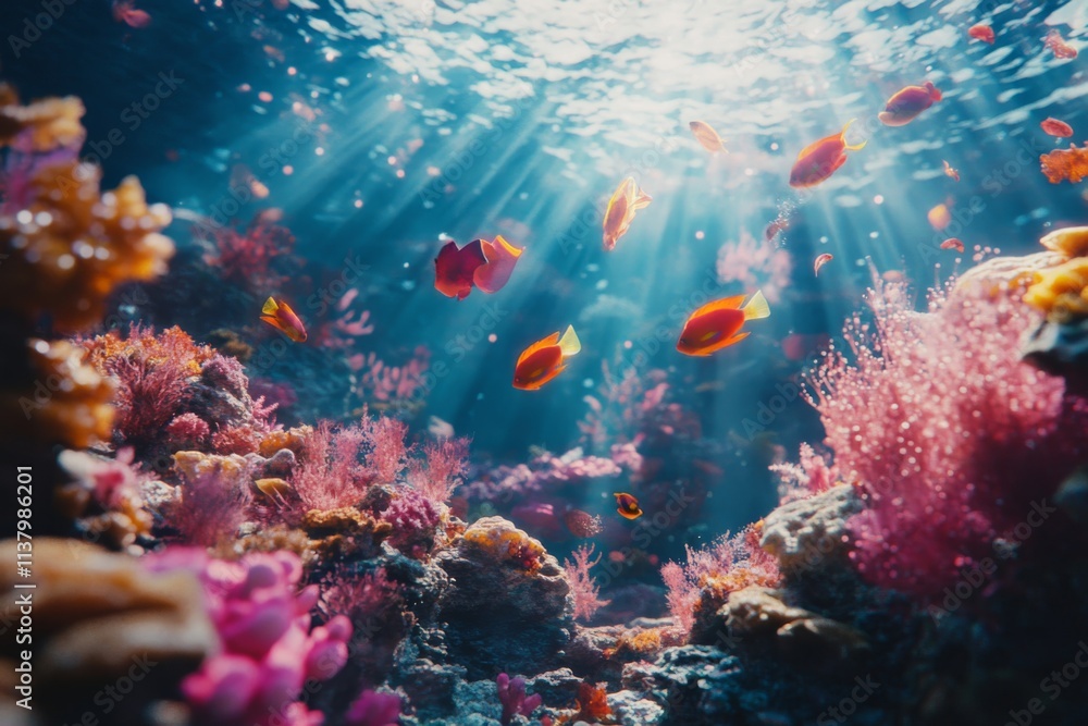 Naklejka premium Serene Vibrant Underwater Coral Reef Scene