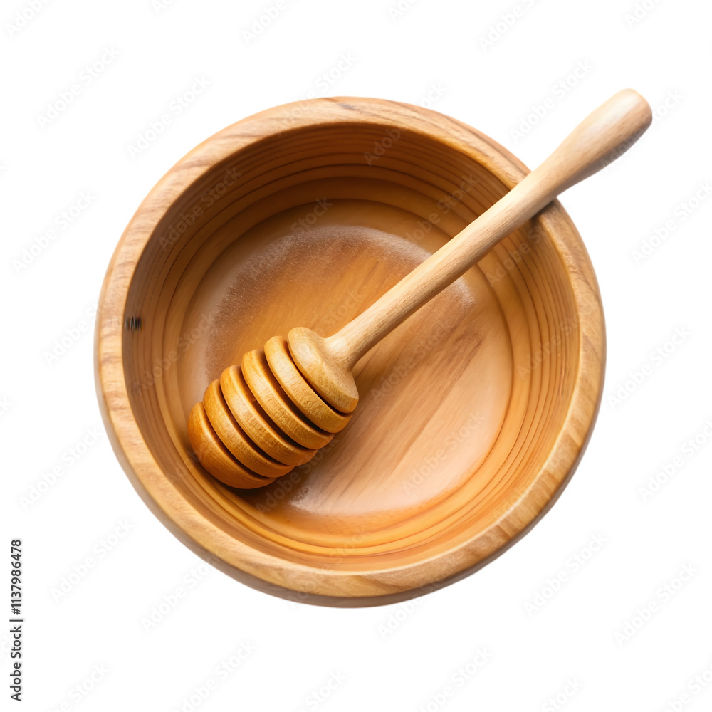 wooden honey spoon and a wooden bowl top view isolated on transparent background wooden honey spoon and a wooden bowl top view isolated on transparent background