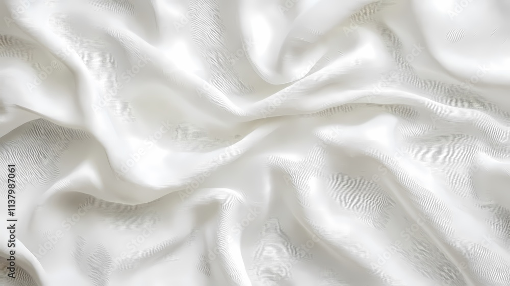 Fototapeta premium Soft, flowing white fabric draped elegantly, creating a serene and airy atmosphere.