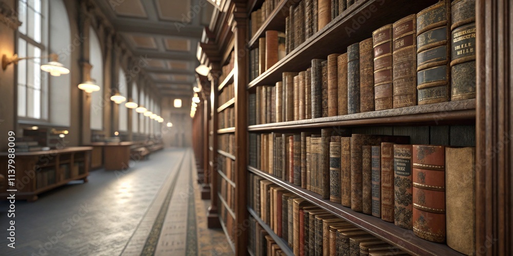 Bookshelves in the library with old books 3d render 3d illustration Bookshelves in the library with old books 3d render 3d illustration