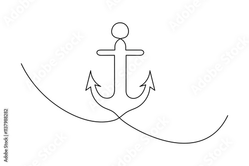 Continuous one line ship anchor drawing of outline vector icon
 photo