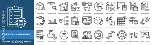 Inventory Management icon. Stock Control, Inventory Tracker, Warehouse Management, Supply Chain and Order Fulfillment