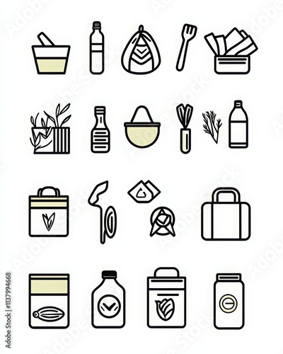 Eco-Friendly Line Art Icons for Sustainable Living photo