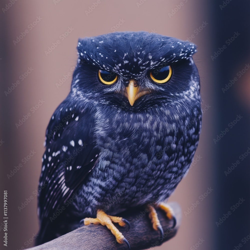 Fototapeta premium Spectacled Owl Portrait Dark Plumage, Intense Gaze