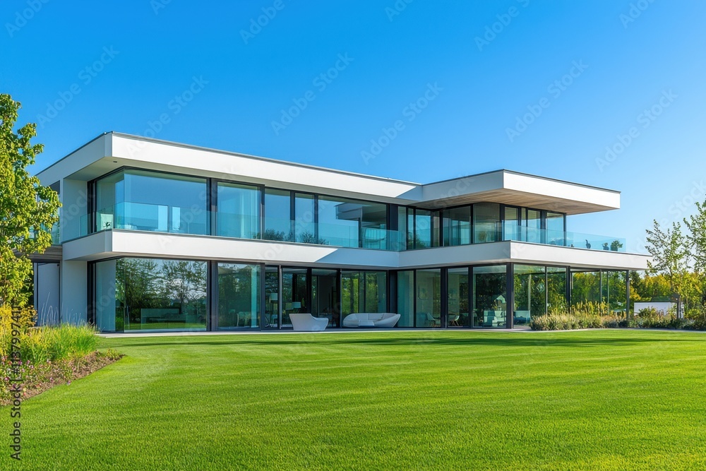 Modern luxury house with large glass windows showcasing stunning real estate architecture in a serene landscape perfect for contemporary living and investment opportunities Modern luxury house with large glass windows showcasing stunning real estate architecture in a serene landscape perfect for contemporary living and investment opportunities