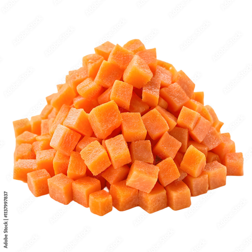 Pile of diced carrot on transparent background Pile of diced carrot on transparent background