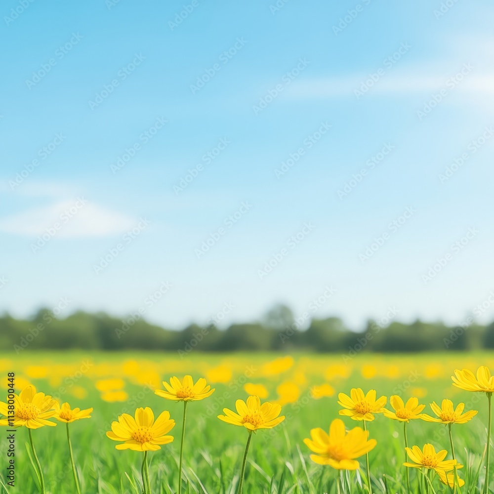 Fototapeta premium Sunny Meadow of Yellow Flowers Under Blue Sky