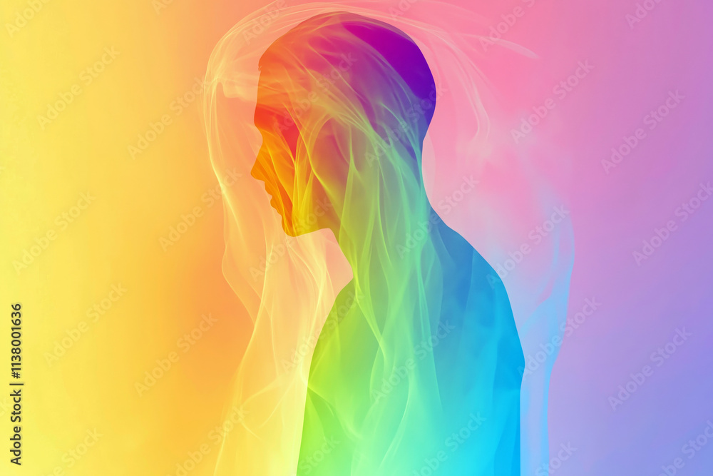 Abstract concept of a human aura glowing with subtle energy patterns in rainbow tones, minimalist aesthetic. Abstract concept of a human aura glowing with subtle energy patterns in rainbow tones, minimalist aesthetic.