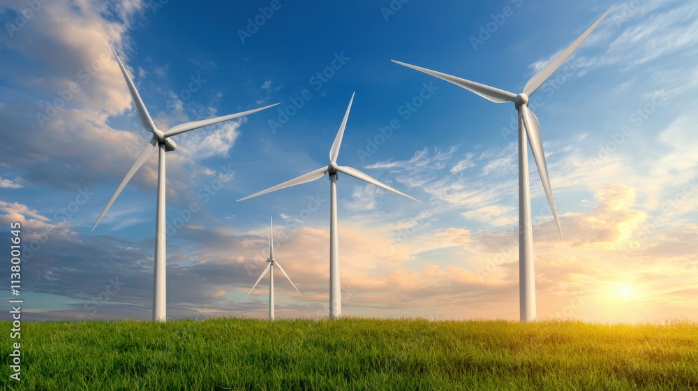 Wind turbine installation for renewable energy open meadow scenic view Wind turbine installation for renewable energy open meadow scenic view
