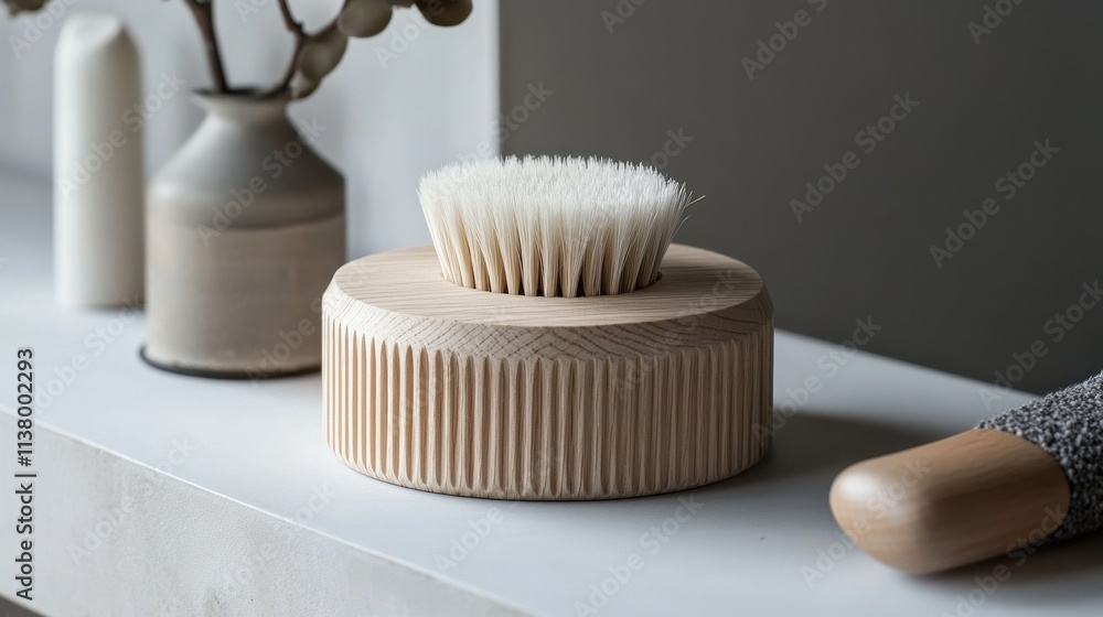 Stylish Wooden Brush Holder with Soft Bristles. Stylish Wooden Brush Holder with Soft Bristles.