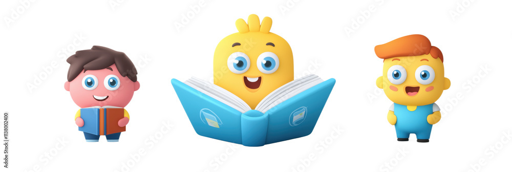 Colorful cartoon characters reading books, cheerful expressions, vibrant design, educational theme, isolated on transparent background, png Colorful cartoon characters reading books, cheerful expressions, vibrant design, educational theme, isolated on transparent background, png
