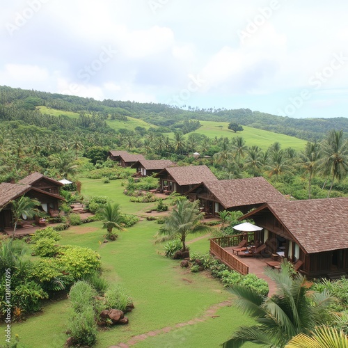 Wallpaper Mural Tropical Island Bungalow Resort with Lush Green Landscape Torontodigital.ca