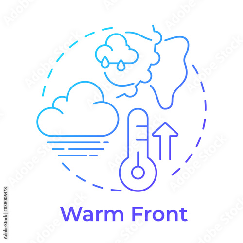 Warm front blue gradient concept icon. Air masses interactions. Atmospheric phenomena for forecasting. Round shape line illustration. Abstract idea. Graphic design. Easy to use in presentation