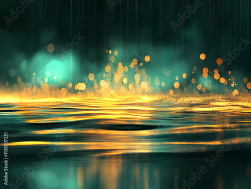 Golden and Teal Bokeh Light Reflection photo