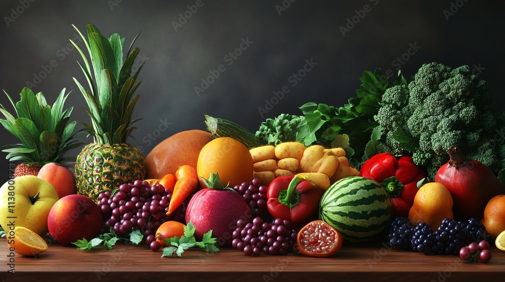 A vibrant arrangement of fresh fruits and vegetables, showcasing a variety of colors and textures. A vibrant arrangement of fresh fruits and vegetables, showcasing a variety of colors and textures.