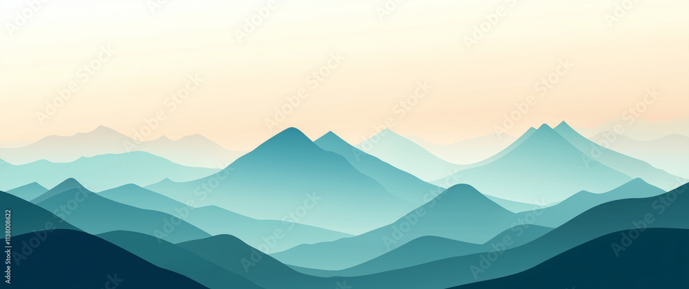 Obraz premium Serene Abstract Mountain Landscape in Soft Blue and Green Layers at Sunrise