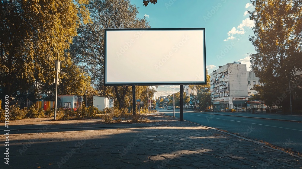Empty billboard on a sunny day, surrounded by trees and urban landscape. Empty billboard on a sunny day, surrounded by trees and urban landscape.