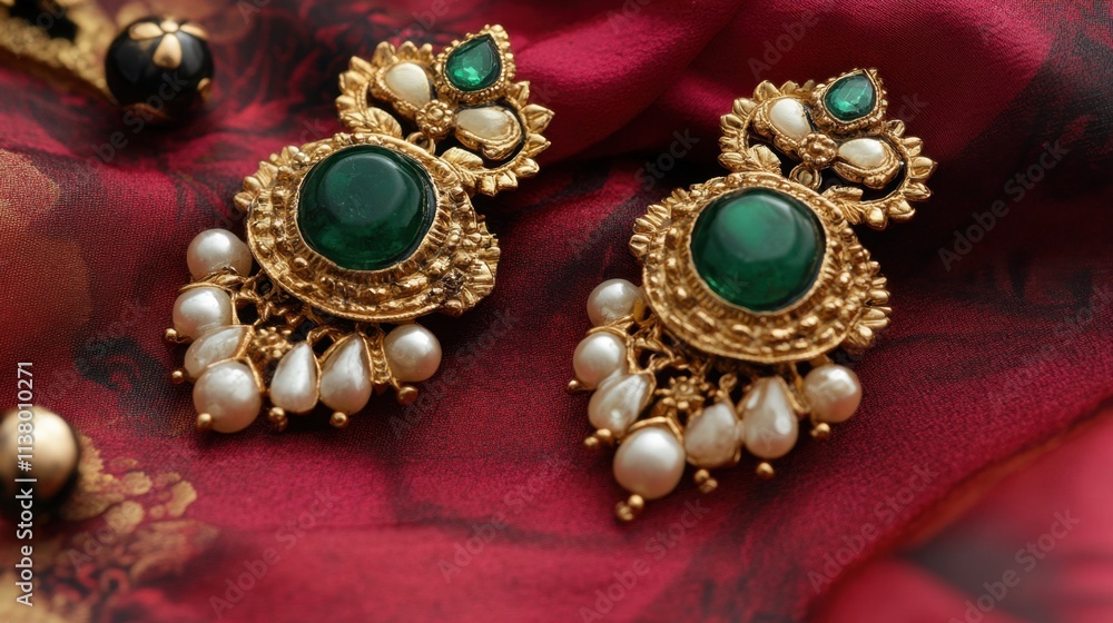 Elegant Traditional Earrings with Green Gemstones and Pearls Elegant Traditional Earrings with Green Gemstones and Pearls