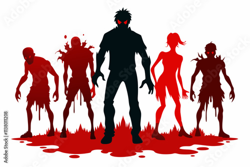 Zombie set silhouettes isolated flat vector