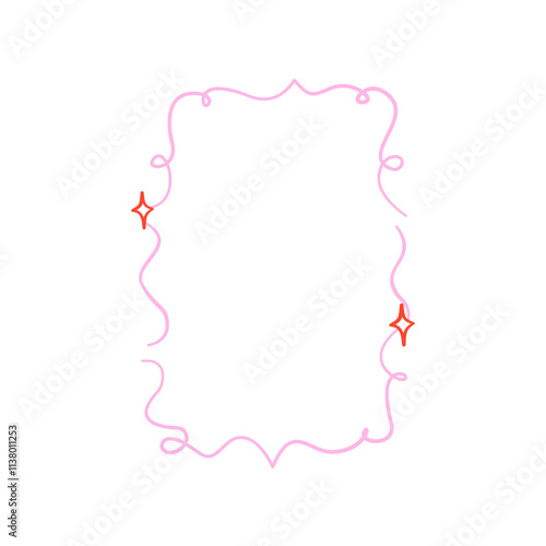 Whimsical coquette frame with bow and curly garland. Whimsical border pink coquette style. Vector illustration