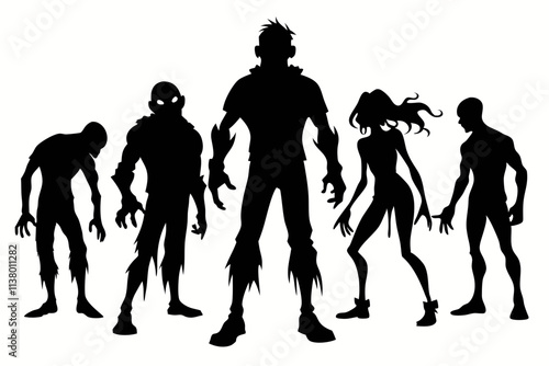 Zombie silhouettes set, pack of vector silhouette design, isolated background