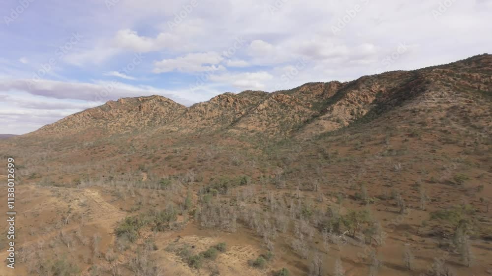 Aerial of outback area in Australia,drone flighti n the Flinders ranges Aerial of outback area in Australia,drone flighti n the Flinders ranges