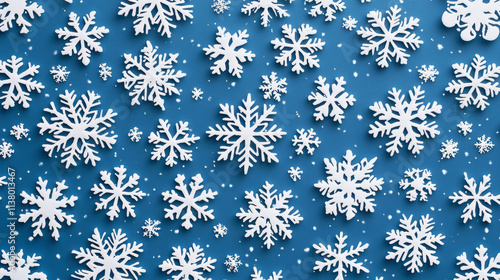 Snowflake pattern with winter charm on blue background