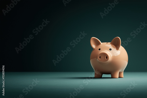 A piggy bank on the right side of an empty dark green background, with copy space on one half. Financial education concept.