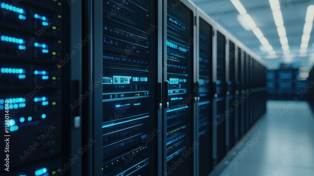 Quantum machines and computing development, A modern data center featuring rows of advanced servers with illuminated interfaces, emphasizing technology and connectivity. Quantum machines and computing development, A modern data center featuring rows of advanced servers with illuminated interfaces, emphasizing technology and connectivity.