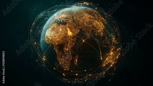Fototapeta Naklejka Na Ścianę i Meble -  Illuminated Earth Showing Global Network Connections