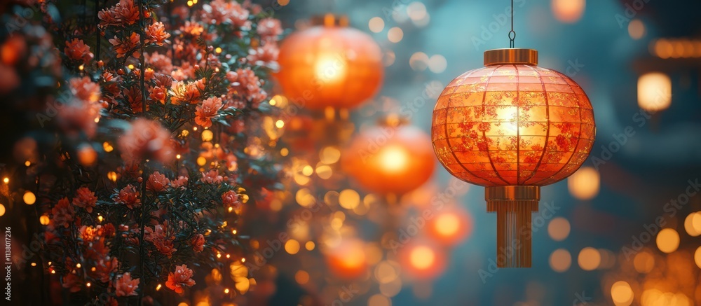 Illuminated lanterns and flowers. Illuminated lanterns and flowers.