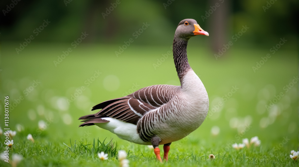 A single Canadian goose standing in a grassy field on a sunny day. A single Canadian goose standing in a grassy field on a sunny day.