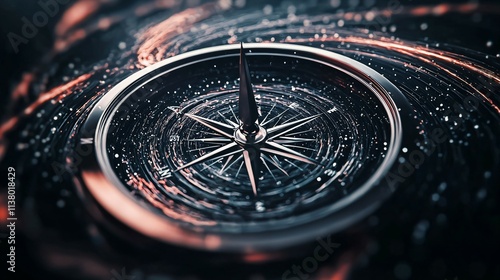 Wallpaper Mural Metallic compass needle pointing north with abstract swirling magnetic field lines, symbolizing direction, guidance, and scientific exploration in a dark minimalist setting. Torontodigital.ca