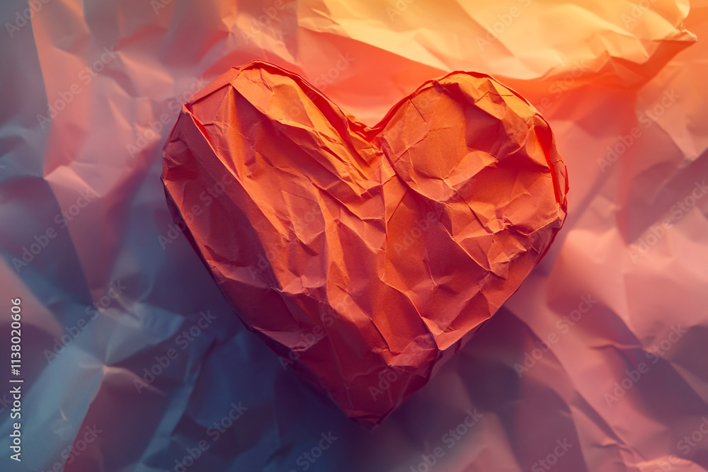Heart shape crafted from crumpled paper representing love on Valentine's Day Heart shape crafted from crumpled paper representing love on Valentine's Day
