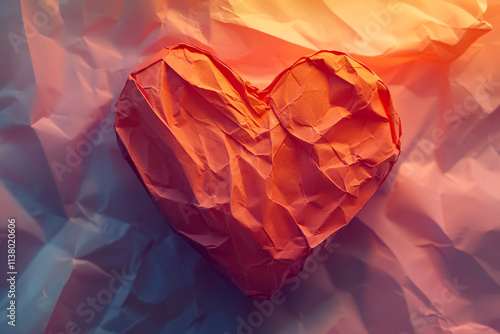 Heart shape crafted from crumpled paper representing love on Valentine's Day