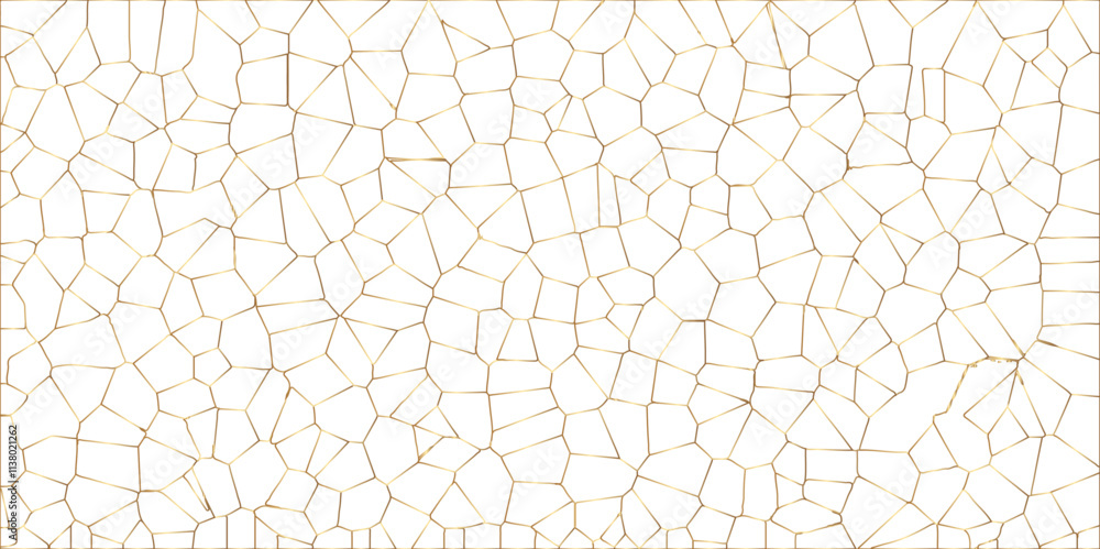 Golden gradient lines stroke abstract white crystalized broken glass background. Voronoi diagram background. abstract desktop texture design digital art wallpaper, vector illustration.	