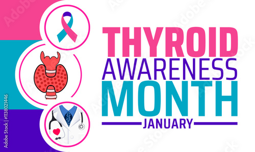 Thyroid Awareness Month background, banner or poster design template. observed every year in January. Holiday concept. Use to any Template, card, poster, placard, template.