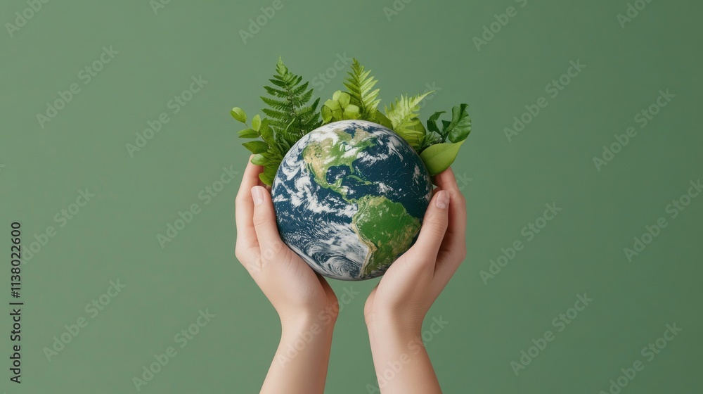 Hands Holding Earth with Green Plants for Eco Concept Hands Holding Earth with Green Plants for Eco Concept