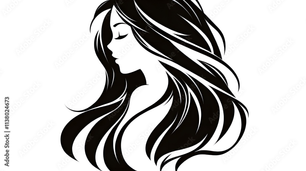 woman face with flowing black hair on a white background beauty salon hairstyle concept AI generated woman face with flowing black hair on a white background beauty salon hairstyle concept AI generated