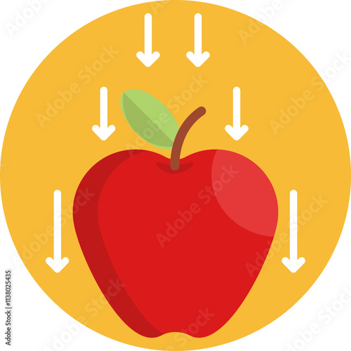 A stylized apple falling from a tree, representing the moment Isaac Newton conceptualized gravity.