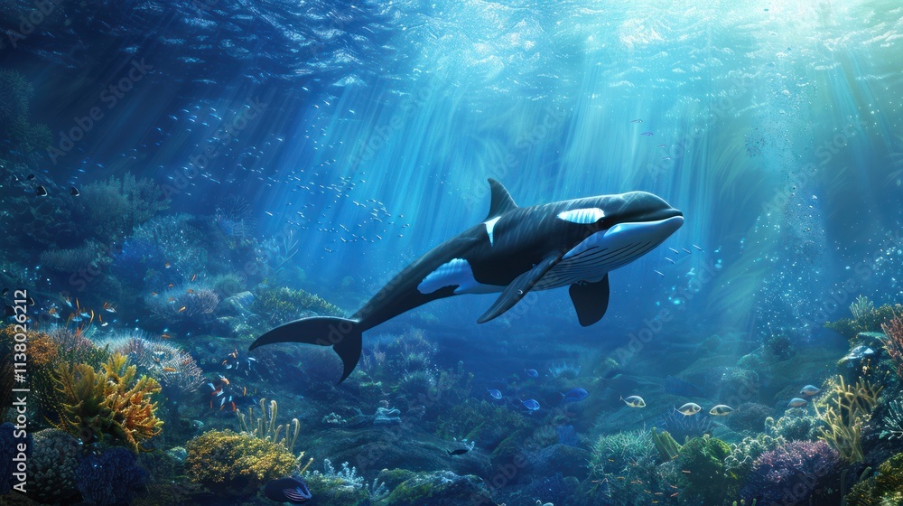 Obraz premium Killer whales are swimming in the deep ocean