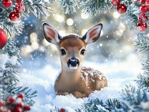 Baby Deer Christmas image with border