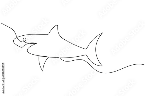 Sharks fish Continuous one line drawing of fish isolated flat vector illustration