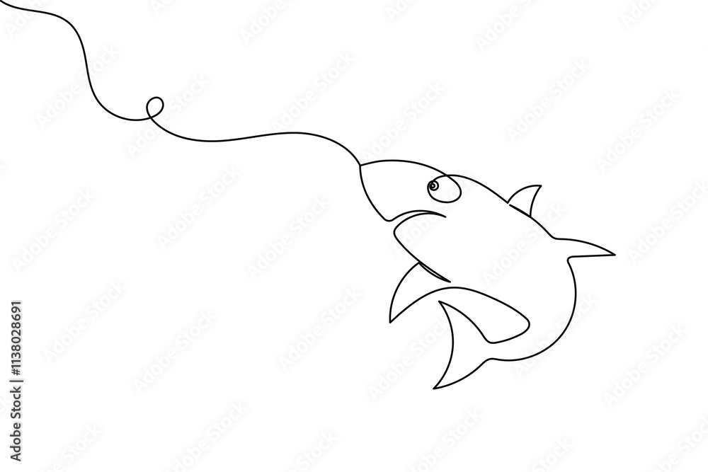 Sharks fish Continuous one line drawing of fish isolated flat vector illustration Sharks fish Continuous one line drawing of fish isolated flat vector illustration