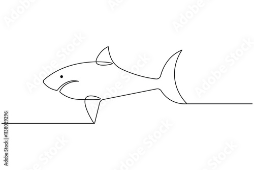 Sharks fish Continuous one line drawing of fish isolated flat vector illustration