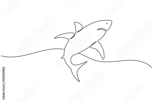 Sharks fish Continuous one line drawing of fish isolated flat vector illustration