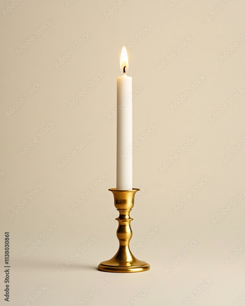 Elegant white candle in gold holder Elegant white candle in gold holder