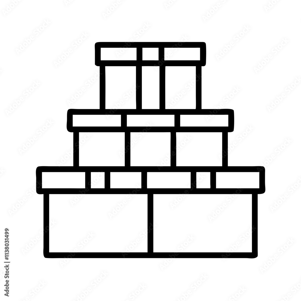 stack of gift boxes icon, black friday line art, black friday icon - simple black line art icon of stack of gift boxes, for black friday celebrations. black friday vector art.