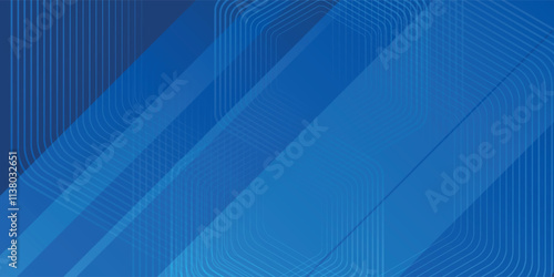 Modern abstract blue background with glowing geometric lines. Blue gradient hexagon shape design. Futuristic technology concept.