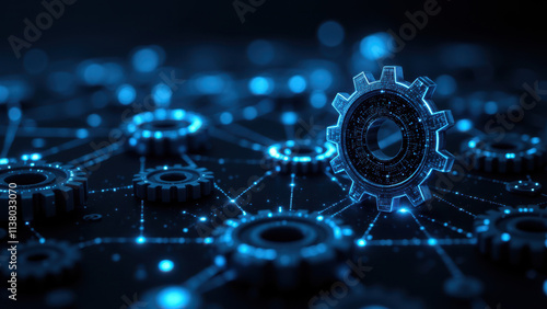 Wallpaper Mural A digital representation of a networked cloud with gears, symbolizing technology and automation processes. Torontodigital.ca